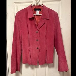 Vintage Y2K Jones New York Pink Suede Leather Blazer Jacket Women’s 12 EUC